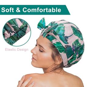 img 1 attached to 🚿 Reusable Auban Shower Cap with Ribbon Bow, Oversized Bath Cap for All Hair Lengths - Waterproof Exterior, Ideal for Girls Spa at Home, Hotels, and Hair Salons (Green)