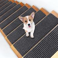 matahum gray stair treads carpet: non-slip self-adhesive for indoor use 🐾 - perfect for dogs, kids, and elderly - set of 14, 8''x30'' treads логотип