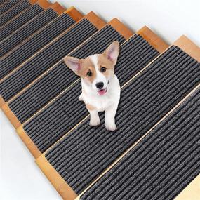 img 4 attached to MATAHUM Gray Stair Treads Carpet: Non-Slip Self-Adhesive for Indoor Use 🐾 - Perfect for Dogs, Kids, and Elderly - Set of 14, 8''x30'' Treads