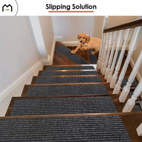 img 1 attached to MATAHUM Gray Stair Treads Carpet: Non-Slip Self-Adhesive for Indoor Use 🐾 - Perfect for Dogs, Kids, and Elderly - Set of 14, 8''x30'' Treads