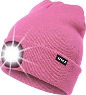 atnke unisex led beanie hat with light - usb rechargeable, ultra bright 4 led waterproof lamp, flashing alarm, multi-color (pink) logo