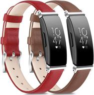 [2 pack] stylish leather bands for fitbit inspire hr - compatible with fitbit inspire & ace 2 - trendy red and brown options for men and women logo
