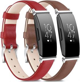 img 4 attached to [2 Pack] Stylish Leather Bands for Fitbit Inspire HR - Compatible with Fitbit Inspire & Ace 2 - Trendy Red and Brown Options for Men and Women