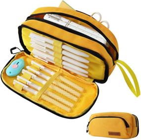 img 4 attached to 📚 Spacious Tineeba Pencil Case: Ultimate Organizer for College, School & Office Supplies - Large Storage in Vibrant Yellow