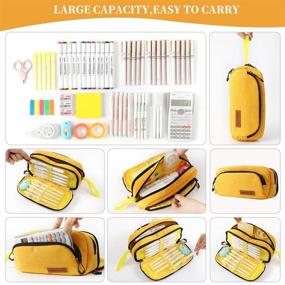 img 1 attached to 📚 Spacious Tineeba Pencil Case: Ultimate Organizer for College, School & Office Supplies - Large Storage in Vibrant Yellow
