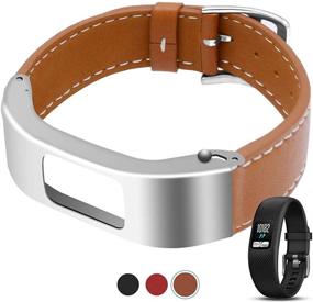 img 1 attached to C2D JOY Leather Strap Compatible with Garmin vivofit 4 Bands Replacement | Stylish Silver Metal Case for Women and Men