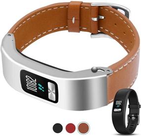 img 4 attached to C2D JOY Leather Strap Compatible with Garmin vivofit 4 Bands Replacement | Stylish Silver Metal Case for Women and Men