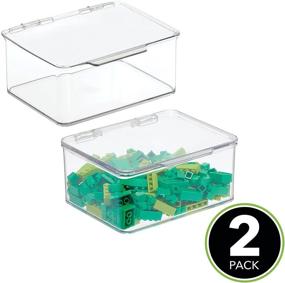 img 3 attached to 📦 mDesign Durable Plastic Storage Bin Stackable Organizer Tote - Toy & Art Supply Container with Secure Lid and Stackable Design - 2 Pack - Clear