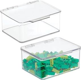 img 4 attached to 📦 mDesign Durable Plastic Storage Bin Stackable Organizer Tote - Toy & Art Supply Container with Secure Lid and Stackable Design - 2 Pack - Clear