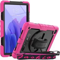 📱 seymac samsung galaxy tab a7 10.4 case 2020 (sm-t500/t505/t507): premium shockproof cover with screen protector and 360 degree handle stand strap - black/pink logo