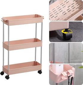 img 1 attached to 🗄️ DILUOOU 3 Tier Slim Storage Cart: Organize Your Narrow Spaces with Pink Mobile Shelving Unit and Rolling Storage Racks