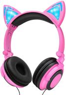🐱 glowing cat ear foldable kids headphones: safe wired headset with 85db volume limit, cat-inspired pink black design for children logo