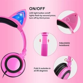 img 2 attached to 🐱 Glowing Cat Ear Foldable Kids Headphones: Safe Wired Headset with 85dB Volume Limit, Cat-Inspired Pink Black Design for Children