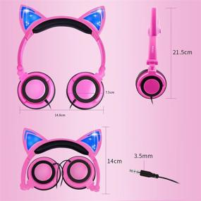 img 3 attached to 🐱 Glowing Cat Ear Foldable Kids Headphones: Safe Wired Headset with 85dB Volume Limit, Cat-Inspired Pink Black Design for Children