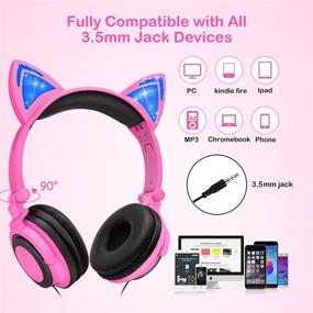 img 1 attached to 🐱 Glowing Cat Ear Foldable Kids Headphones: Safe Wired Headset with 85dB Volume Limit, Cat-Inspired Pink Black Design for Children