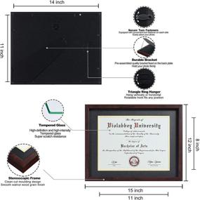 img 2 attached to 🖼️ Violabbey 11x14 Shadow Diploma Frames Brown - Perfect for 8.5x11 Inch Certificates or Degrees - Wall/Tabletop Display - HD Semi-tempered Glass - Black Gold Double Mat