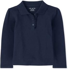 img 4 attached to Adorable Girls' Long Sleeve Ruffle Polo by The Children's Place: Stylish Comfort for Your Little Fashionista