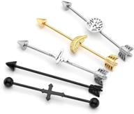 🌳 piercingj 16g stainless steel industrial barbell earrings stud set - cross/tree of life arrow design for ear cartilage helix-conch piercings - 3-5pcs, 37mm long logo