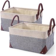 📦 space-saving linen storage baskets with steel frame & pu leather handles - perfect for home & office organization logo