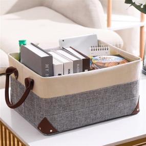 img 2 attached to 📦 Space-Saving Linen Storage Baskets with Steel Frame & PU Leather Handles - Perfect for Home & Office Organization