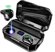 🎧 premium black wireless earbuds bluetooth 5.0 - 240h playtime, ipx7 waterproof, deep bass, hi-fi sound, built-in mic - 8000mah charging case with led display - perfect for sport logo