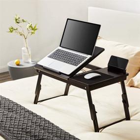 img 3 attached to 🛏️ Lap Desk Table for Bed with Mouse Pad - Black, Folding Legs and Adjustable Height for Comfortable Bed Serving