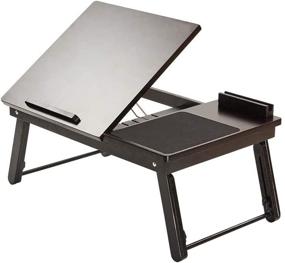 img 4 attached to 🛏️ Lap Desk Table for Bed with Mouse Pad - Black, Folding Legs and Adjustable Height for Comfortable Bed Serving