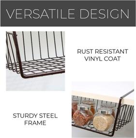 img 1 attached to 🔗 Smart Design Undershelf Storage Basket - Medium Size for Organized Shelves, Cabinets, and Pantries - Rust Resistant Steel Metal Wire - 16x5.5 Inch - Bronze
