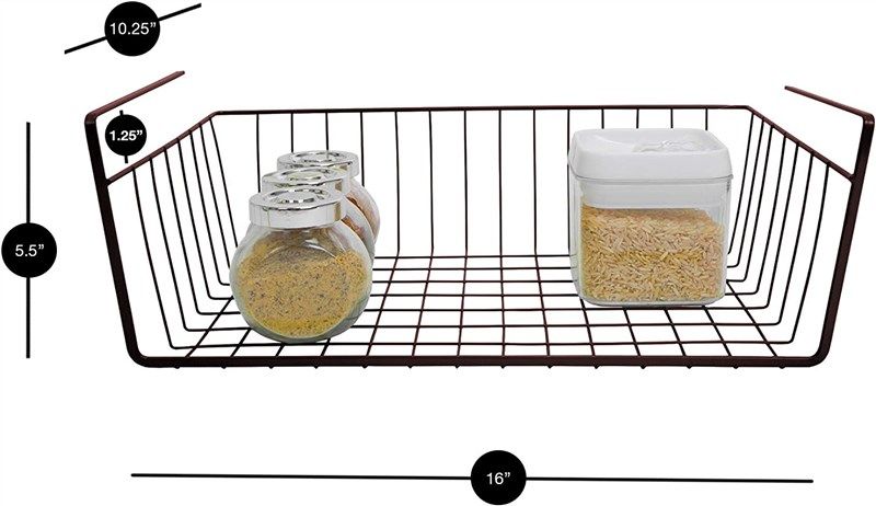  Smart Design Undershelf Storage Basket - Set of 6 - Small -  Snug Fit Arms - Steel Metal Wire Frame - Rust Resistant - Cabinet, Pantry,  Shelf Organizer Rack - Kitchen & Bathroom - 12 x 5.5 Inch - White