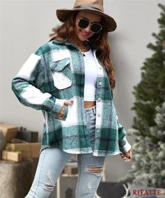 img 3 attached to 👚 Ritatte Family Girls' Women's Shacket Jacket: Stylish Plaid Flannel Wool Blend Shirt Coat for Casual Chic