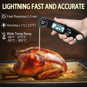 img 3 attached to 🌡️ Ewaves Digital Instant Read Meat Thermometer: Ultra Fast Waterproof Kitchen Cooking Food Thermometer with Backlight, Magnet, Calibration & Foldable Long Probe for Kitchen Grilling BBQ Outdoor (Black)