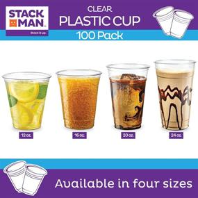 img 1 attached to 🥤 Stack Man - 16oz Plastic Cups [100-Pack] PET Crystal Clear Disposable Cups - Bulk Pack of 100, 16 Oz Clear Plastic Party Cups