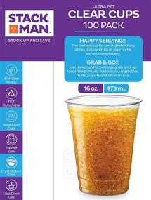 img 3 attached to 🥤 Stack Man - 16oz Plastic Cups [100-Pack] PET Crystal Clear Disposable Cups - Bulk Pack of 100, 16 Oz Clear Plastic Party Cups