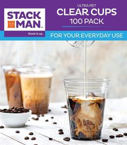 img 2 attached to 🥤 Stack Man - 16oz Plastic Cups [100-Pack] PET Crystal Clear Disposable Cups - Bulk Pack of 100, 16 Oz Clear Plastic Party Cups