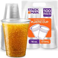 🥤 stack man - 16oz plastic cups [100-pack] pet crystal clear disposable cups - bulk pack of 100, 16 oz clear plastic party cups logo