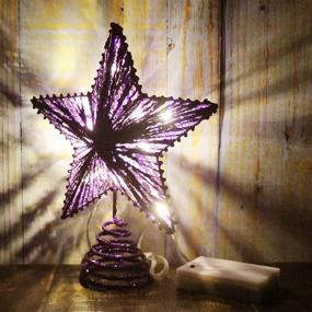 img 2 attached to CVHOMEDECO Purple Glittered 3D Christmas Tree Top Star with Warm 🎄 White LED Lights and Timer - Holiday Seasonal Décor, 8 x 10 Inch