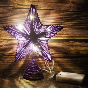 img 1 attached to CVHOMEDECO Purple Glittered 3D Christmas Tree Top Star with Warm 🎄 White LED Lights and Timer - Holiday Seasonal Décor, 8 x 10 Inch