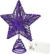 cvhomedeco purple glittered 3d christmas tree top star with warm 🎄 white led lights and timer - holiday seasonal décor, 8 x 10 inch logo
