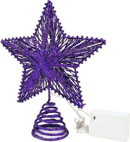 img 4 attached to CVHOMEDECO Purple Glittered 3D Christmas Tree Top Star with Warm 🎄 White LED Lights and Timer - Holiday Seasonal Décor, 8 x 10 Inch