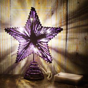 img 3 attached to CVHOMEDECO Purple Glittered 3D Christmas Tree Top Star with Warm 🎄 White LED Lights and Timer - Holiday Seasonal Décor, 8 x 10 Inch
