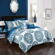 🛏️ chic home barcelona 8-piece king blue reversible comforter set: stylish and versatile bedding logo