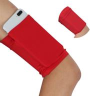 📱 red small/cell phone armband wristband - sleeve pouch for running, walking, jogging, yoga, biking, fishing, skating, gardening, gym, and dog walking - holds cellphone and keys logo