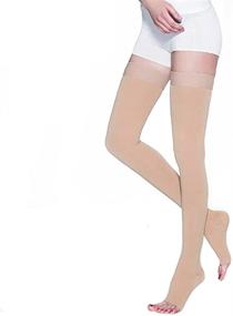 img 1 attached to 🧦 Maximize Comfort and Support with Thigh High Compression Socks: 20-30 mmHg Compression Stockings with Silicone Band