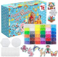 🧩 bulk fuse beads kit - ultimate craft set for beading, 3d art projects - includes 9600 assorted beads, 10 pegboards, 4 beadsezers, 4 iron beads papers, 30 rings, and 4 ropes logo