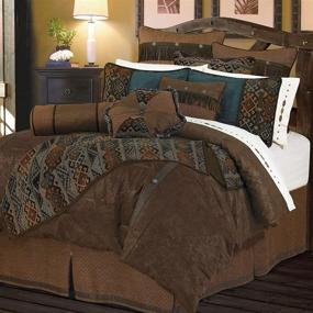 img 4 attached to 👑 King Size Blue and Brown 5-Piece Del Rio Tooled Faux Leather Comforter Set by HiEnd Accents