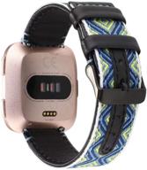 🎨 stylish multicolor 5 smarmate nylon embroidery freestyle irregular pattern leather band for fitbit versa/versa 2/versa lite/versa se logo