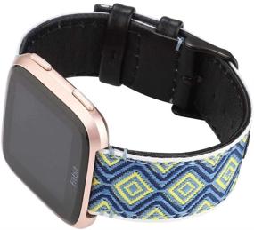 img 1 attached to 🎨 Stylish Multicolor 5 Smarmate Nylon Embroidery Freestyle Irregular Pattern Leather Band for Fitbit Versa/Versa 2/Versa Lite/Versa SE