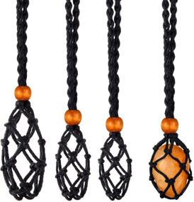 img 4 attached to 📿 Adjustable Necklace Cord Holder Pendant for Crystals - 3 Pieces Empty Stone Holder Pendant with Cord for DIY Jewelry Bracelet Necklace, 3 Sizes (Black)