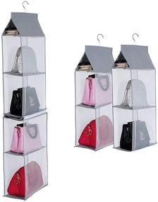 img 4 attached to 👜 Efficient Gray Hanging Handbag Organizer: Detachable 6 Compartment Storage Pouch for Wardrobe Closet Space Saving in Living Room, Bedroom, or Home Use