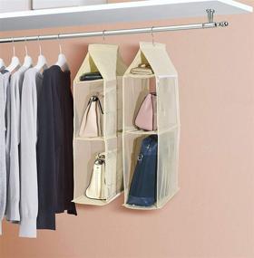 img 2 attached to 👜 Efficient Gray Hanging Handbag Organizer: Detachable 6 Compartment Storage Pouch for Wardrobe Closet Space Saving in Living Room, Bedroom, or Home Use